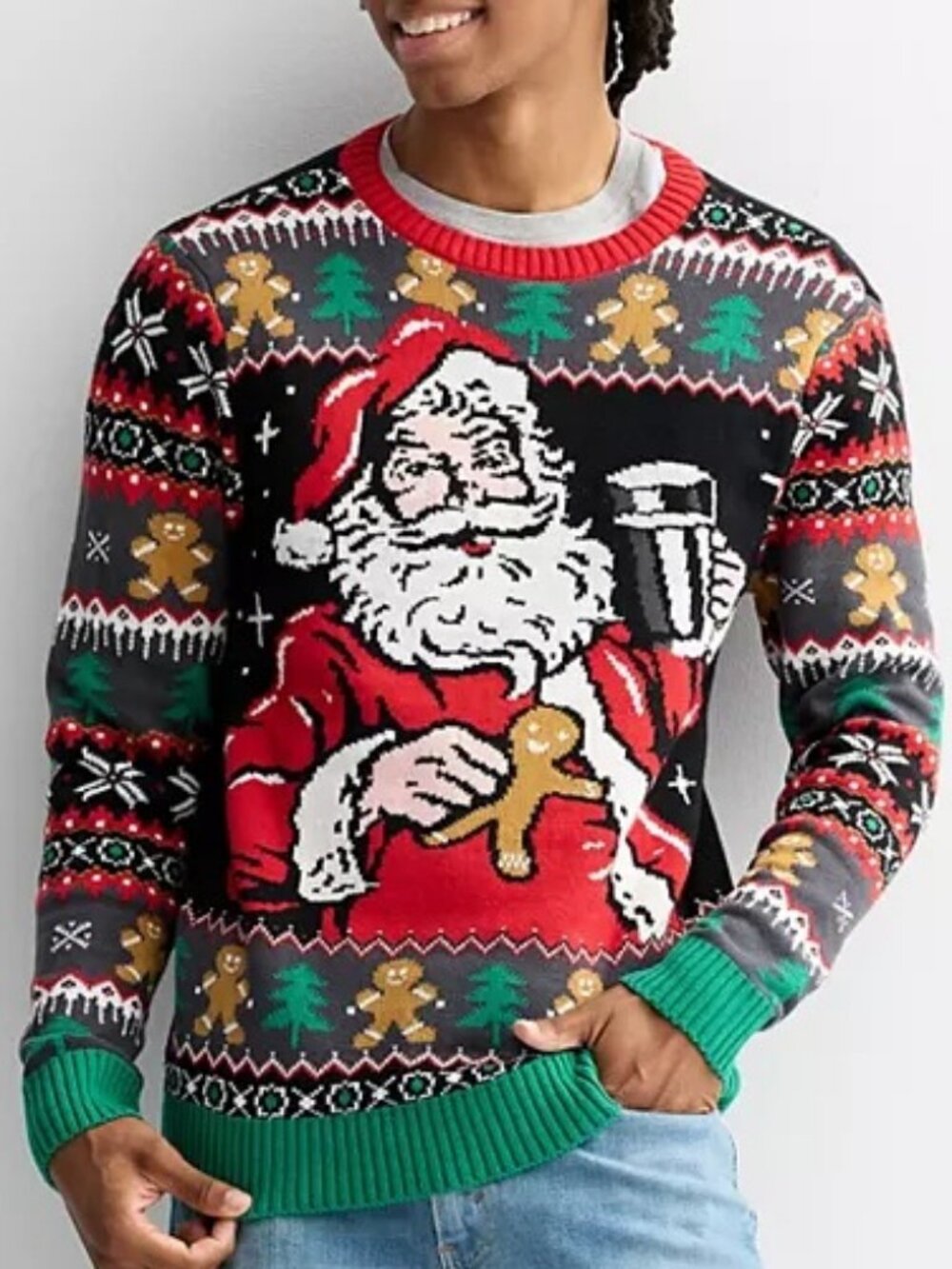 Men's Ugly Christmas Sweater with Santa Clause & Cookies SZ L